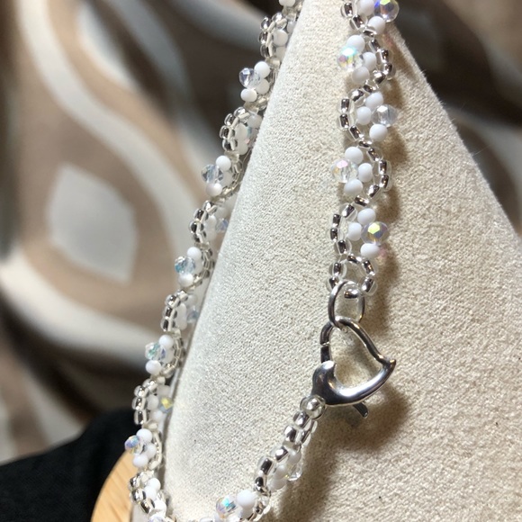 Silver Crystal Sparkle White Beaded Bracelet Fashion minimalist NEW - Picture 5 of 8
